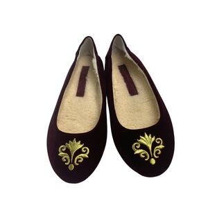 JACQUES LEVINE Bel Espirit Slippers Velvet Bordeaux and gold 8M